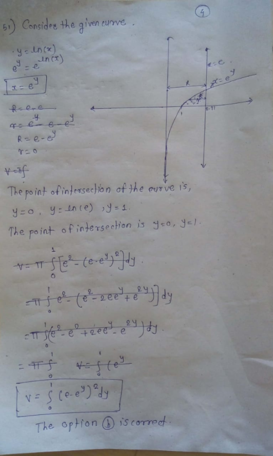 51) conside the given euryve 4 lhe point ofintersechon ofthe ve is, of intersection is Jeoycl Th e po int 21 dy e- e The opt