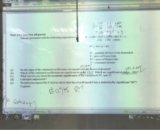 File b--9 구제 -50 Part Five (answer all parts) 0-1200-50P+1 30) (o9 +00Y+e. (001) You are presented with the following regress
