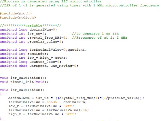 //Program is generated using PIC microcontroller //ISR of 1 us is generated using timer with 1 MHz microcontroller ffrequency