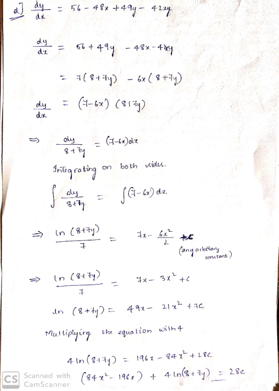 d] _ayー ニ 56-48x +494-42 - 41 oly 긔. anu arbtlary ons tant 1 un, th, equa tion with Cs Scanned with 84 2,Se CamScanner