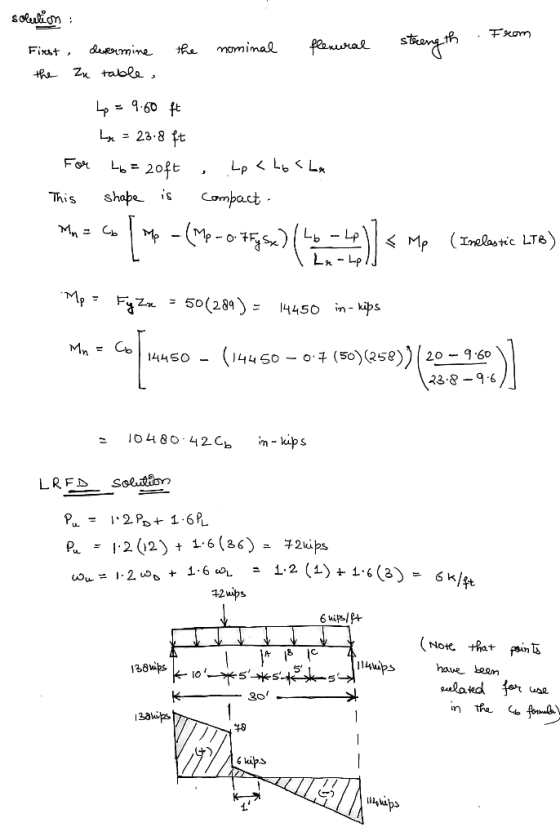 Lp=9.60 ft 23.8 ft For Lb = 20ft , This shape s Compact Lb-Lp Mp_ -50(289): in-kips F,Zn 14450 (So)(25e)) 20- 9 60 23 8 6 14