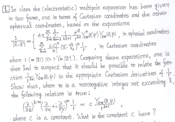 In closs the (electrostatic) mutipale exponsion has been given m two fowms, ome im tems of Cartesian cooldimotes and the othe