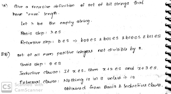 ivea recur sive clefinition of set of bit stnngs that hove even lengh let n be the empy atring Basis slep: λ es not divsibt