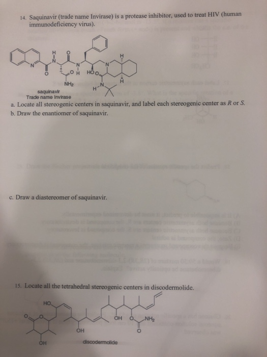14. Saquinavir (trade name Invirase) is a protease inhibitor, used to treat HIV (human immunodeficiency virus). 0 saquinavir