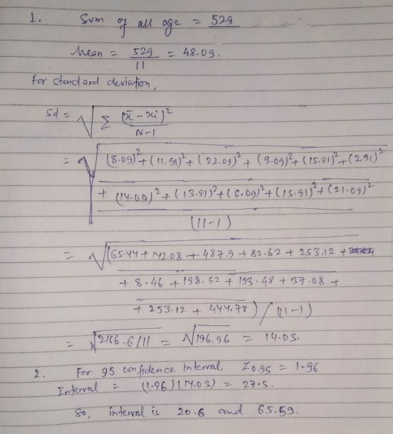 1. Sum al oge 529 hean 529 48.09 for stand ared deviaton N- 5.09)+(1.9)(22.03)(9.09) 15.91(290 Y0912 (13.51)t(C.0g)t(15.91)(