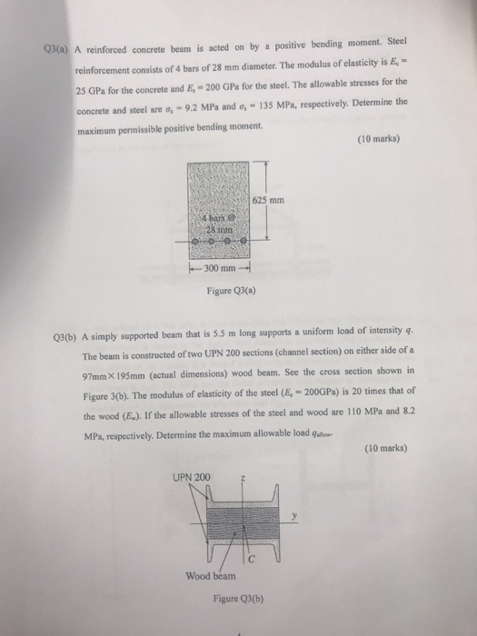 03(a) A reinforced concrete beam is acted on by a positive bending moment. reinforcement consists of 4 bars of 28 mm diameter