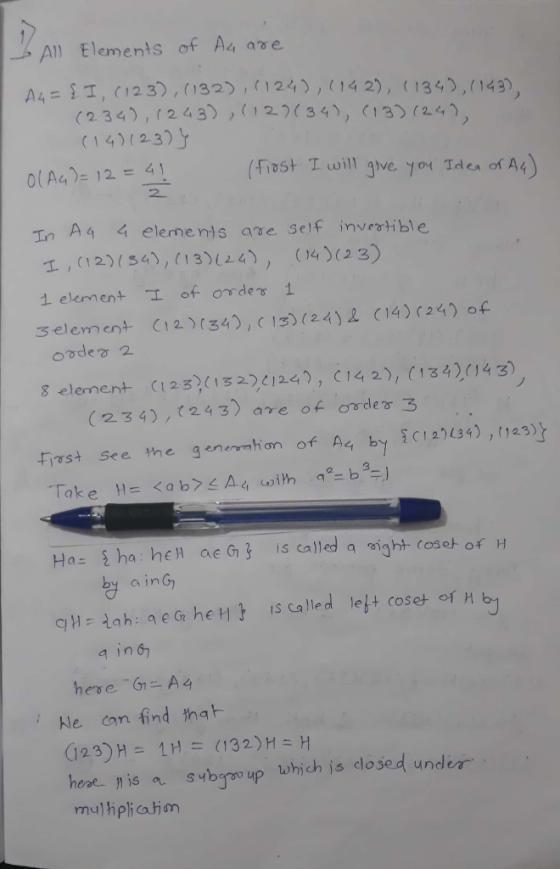 All Elements of Aa ave A4=IT, (123),(132), (124), (142) , ( 1343,(143), (2 34,2 43)2 (34), (13 (24 14123) y O(A4) 124 2. In A