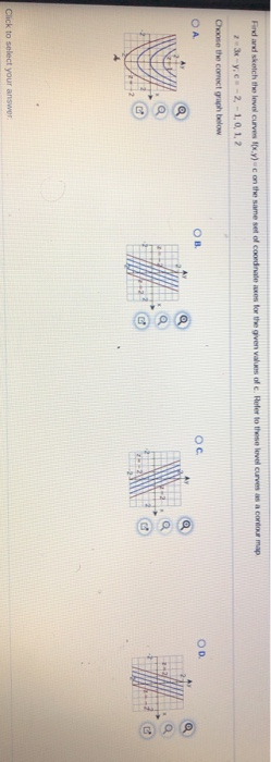 Find and sketch the level curves tx.v) c on the same set of c00ednate axes for the given values of c. Reler to these level cu