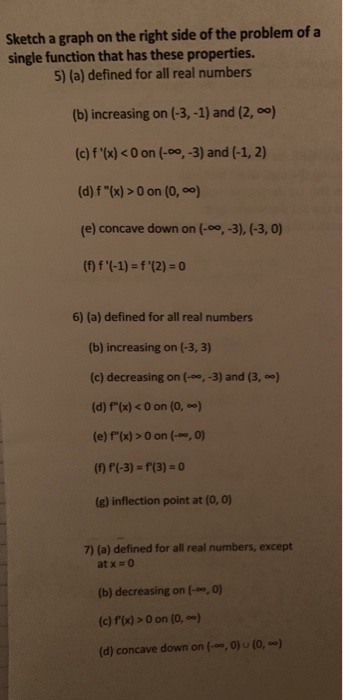 Sketch a graph on the right side of the problem of a single function that has these properties. 5) (a) defined for all real n