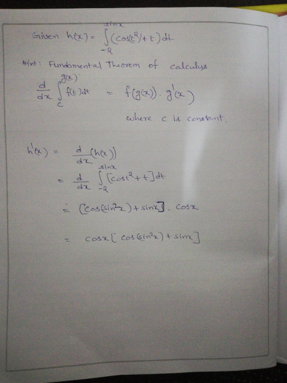 써nt : Fundamental theorem cf calculus /X ashere c is constant He d (h(X)