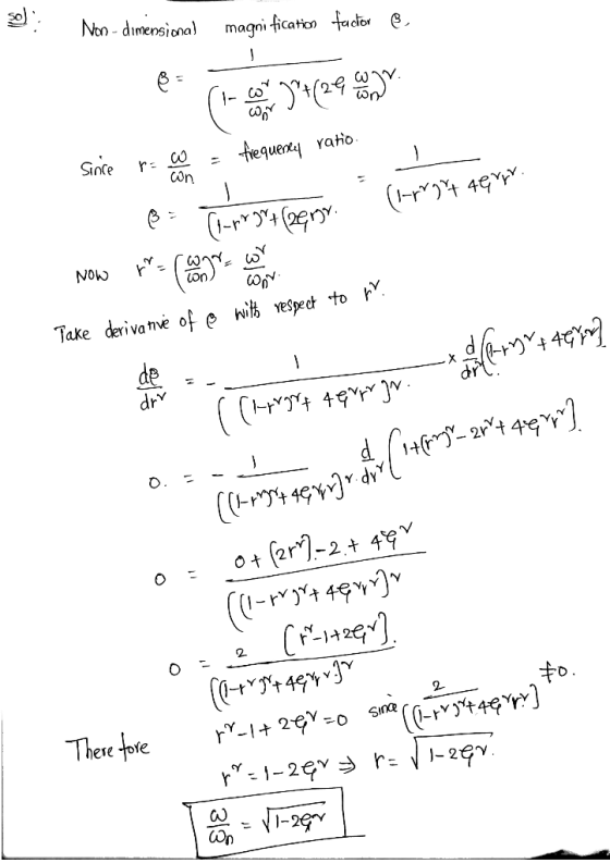 Non dimensional magni fication factor ( fequery Yatio Since Con (- 4G NoW (Uo2 Take derivanve of o wih vespect to drv Y -2+