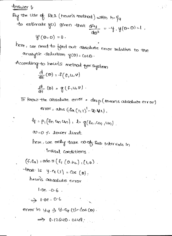 -Answer -to estinatey:1) given that da --남, y(9 e-O) - heree to tod out elative to the anatjtie AccordinTto heuns method tors