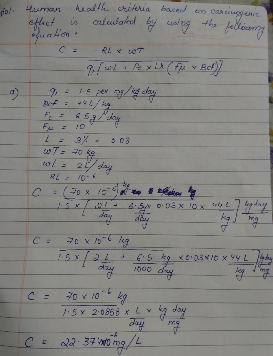 cs calculakol by uaing the ck 1 : 1-5 per m 659 day RL-10-6 6 day dag ol /o00 d 5 y 2.085 X Lk day