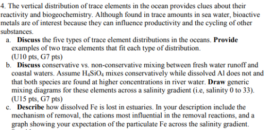 4. The vertical distribution of trace elements in the ocean provides clues about their reactivity and biogeochemistry. Althou