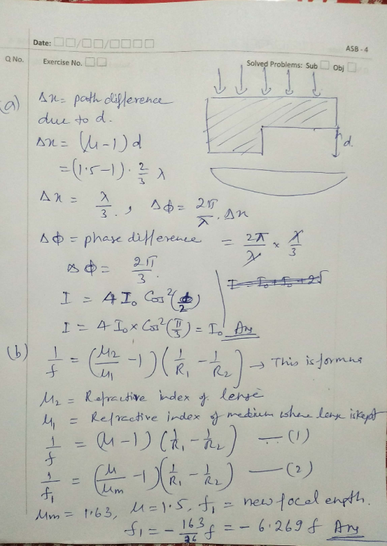 Date: ASB-4 Q No. Exercise No. JITTI Solved Problems: Sub Obj AR path dlilerence due to d -1) AN 3 Aphase dilerence 21 21T .
