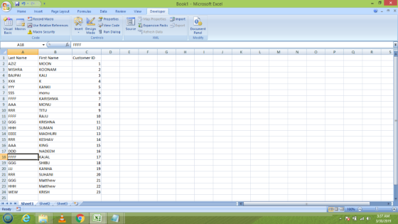 Book1 Microsoft Excel HomeInsertPage LayoutFormulas Data Review View Developer r Properties ヤView Code ModeRun Dialog Map Pro