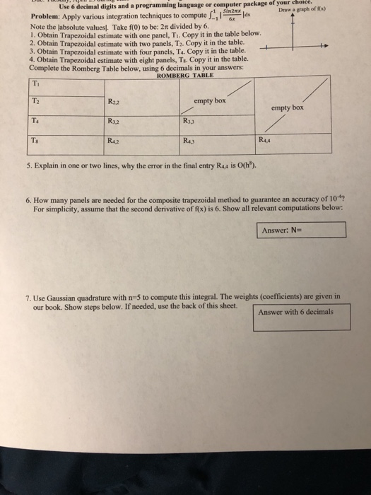 of your choice. Draw a graph of fx) Problem: Apply various integration techniques to compute Note the labsolute values!. Take