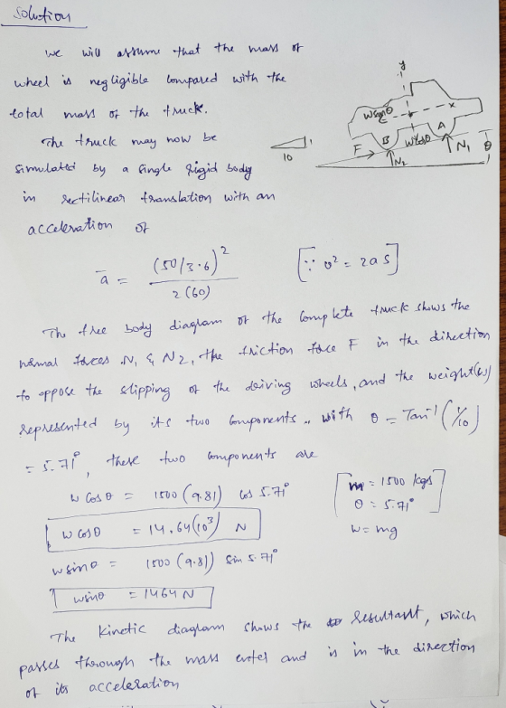 Soluston wiu aMum that the maM wheel is neg ligible lompaed with the to tal maM oth tmck. hu thuclk may now A be N 白 10 imlat