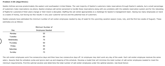 Problem 4-09 (Algorithmic) Epsilon Airlines services predominately the eastern and southeastern United States. The vast major