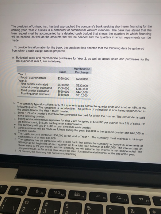 The president of Univax, Inc., has just approached the companys bank seeking short-term financing for the coming year, Year