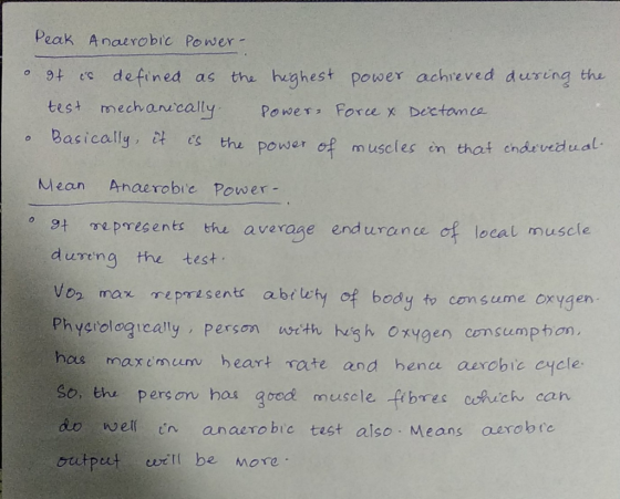 Peak Anaerobic Power - defined heghest power achieved during the the as test mechancally Power Force x Dectamca Basically, t