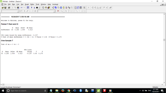 Minitab-Untitled - [Session] 雹File Edit Data Calc Stat Graph Editor Tools Window 브elp Assistant 10/24/2017 2:55:18 AM helcone