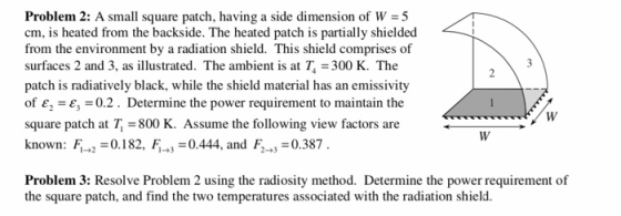 Problem 2: A small square patch, having a side dimension of W 5 cm, is heated from the backside. The heated patch is partiall