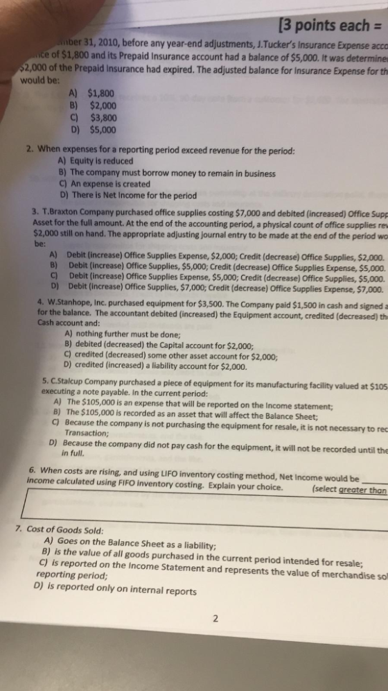 [3 points each = ber 31, 2010, before any year-end adjustments, J.Tuckers Insurance Expense acco ce of $1,800 and its Prepai