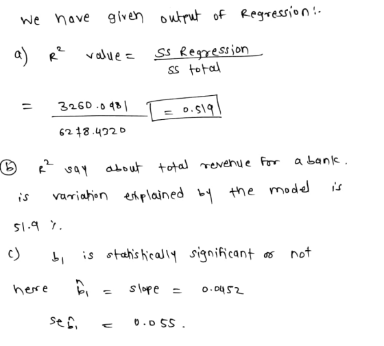 we nave glveourut of Regression Tessio n ss toHal 62 18.492 o Sq iou total revenue a bank is variahon ef rlained the model ii