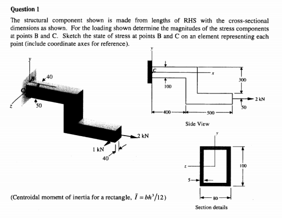 Question The structural component shown is made from lengths of RHS with the cross-sectional dimensions as shown. For the loa