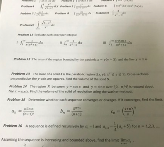 51=dz ProblemS ,,mdx dr Problem, 8 fipam dx § sins(5x)cosa(Sr)dx Problem 6 Problem 4 Problem, 91x-9ds noblen, 7/ǐ Prablem 10
