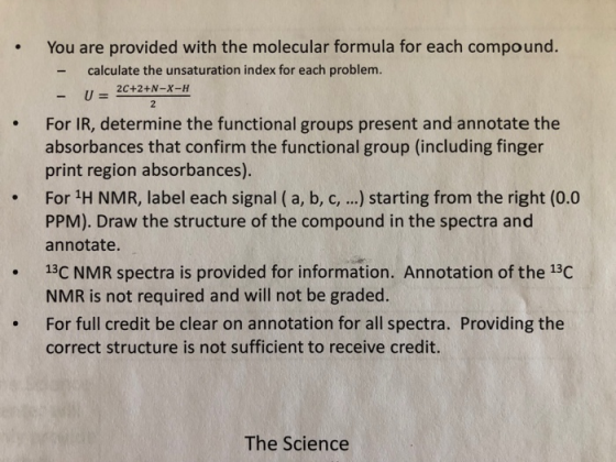 You are provided with the molecular formula for each compound. calculate the unsaturation index for each problem. -u2C+2+N-X-