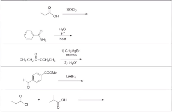 0 SOCl OH heat NH 1) CH3MgBr excess CH, CH, -OCH,C 2) H2O COOMe LIAIH OH Ci 0