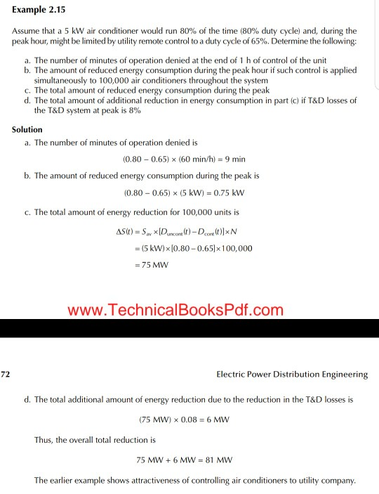 Example 2.15 Assume that a 5 kW air conditioner would run 80 % of the time (80% duty cycle) and, during the peak hour, might