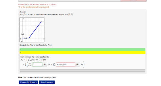 At least one of the answers above is NOT correct. 13 of the questions remain unanswered. (1 point) yf(z is the function illus
