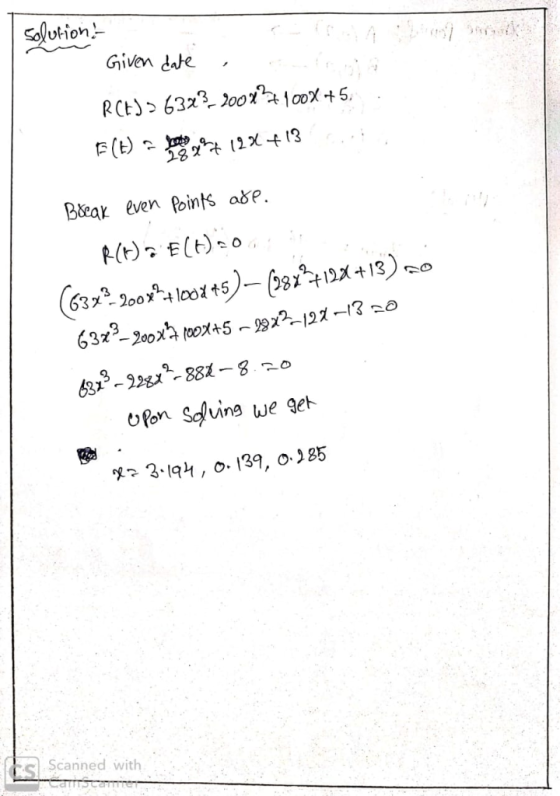 Soution Given date Bear even Pbints ase. oton Salins we get ヅ? 3.174 , 0-139, oJS5 Scanned with