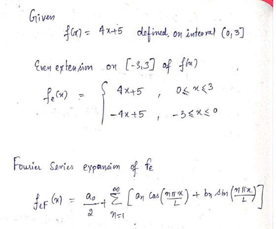 Given n4x+5 defined, on inteoa Co,3] ven exten sin on 4X+5 0 3 -4x 5 -ろくく0 Fouia Saries eypansim te + On ao
