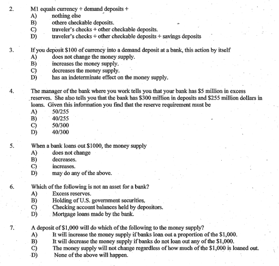 Ml equals currency + demand deposits + A)nothing else B)othere checkable deposits. C)travelers checks + other checkable depo