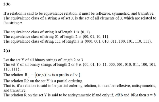 2(b) If a relation is said to be equivalence relation, it must be reflexive, symmetric, and transitive. The equivalence class