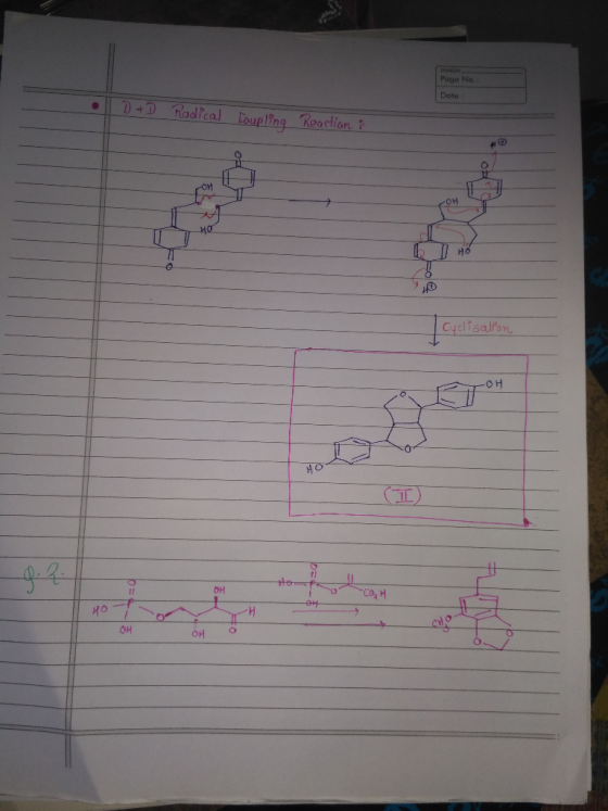 Page No Date ling Keaction oupl +거 Cyclisalfon CIL) 贝 OH ca,거 a吋