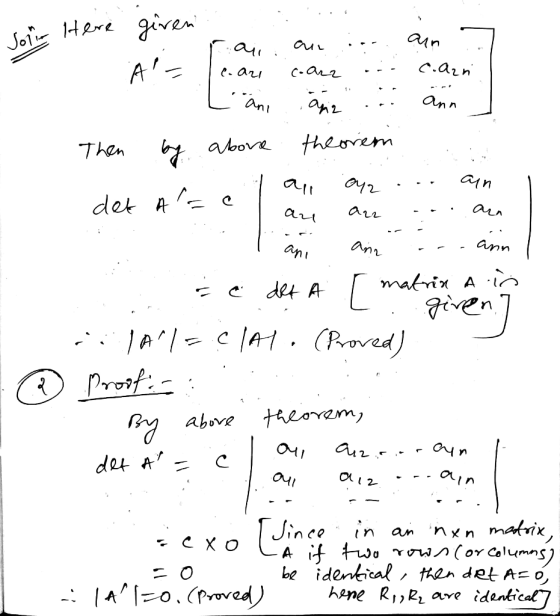 Soi Here given AT aun au Cauu c.ain C-arz С- ari ann ani baoove theorem Then an aft arn det A an ann matrin det A given (Prov