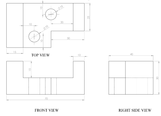 10 10 20 10 30 15 TOP VIEW 1C ДС 70 FRONT VIEW RIGHT SIDE VIEW