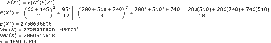 E(X2) E(N2)E(Z2) 50145 2802 5102 7402 280(510) + 280(740) + 740(510) 952 280510 740 E(X2) 18 12 E(X2) Var(X) 2758636806- 4972