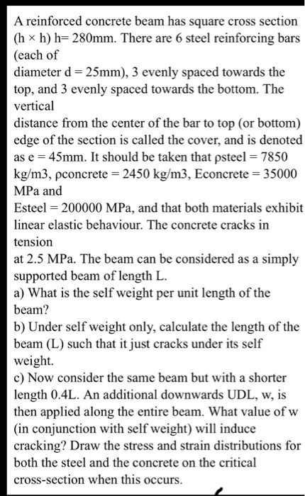 A reinforced concrete beam has square cross section (h x h) h- 280mm. There are 6 steel reinforcing bars (each of diameter d-