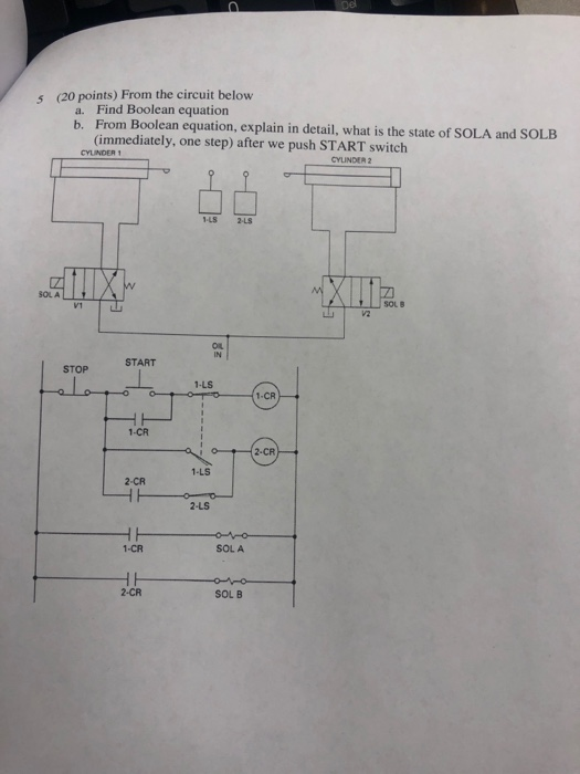 5 (20 points) From the circuit below Find Boolean equation From Boolean equation, explain in detail, what is the state of SOL