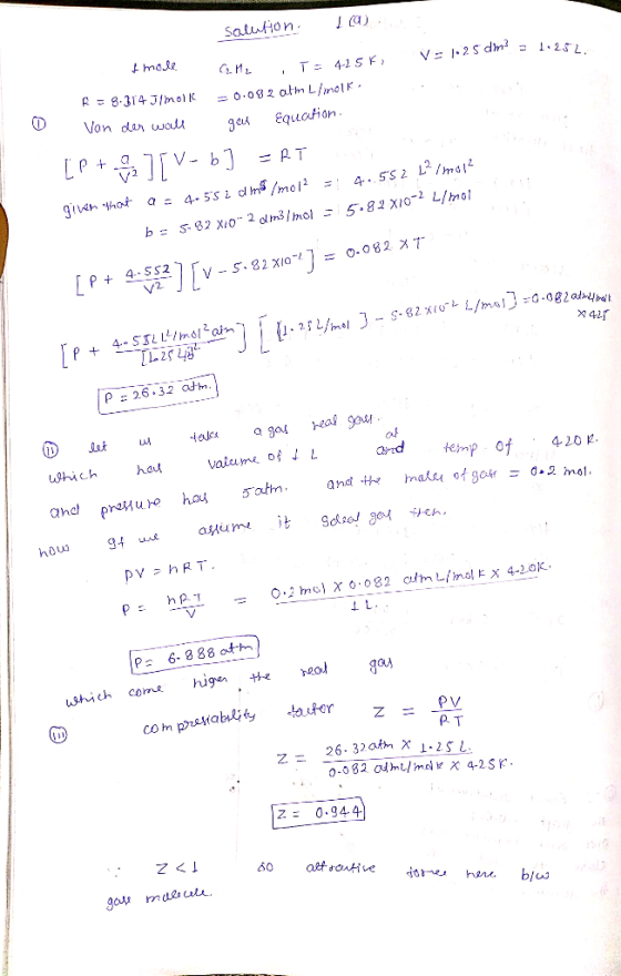 me.le CM (D -S-82.XUS1 L/msリ:0.gg1adayb it P 26.32 a al temp of . 420K and tte make get, = d+2 mat. hadt Volume of ↓ L P 6- 8