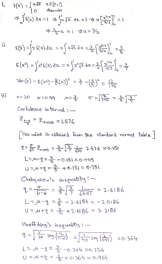 xED, 1. (x) dherwise /2 2S/2 Sl2 72 Var(b) - E(x*) - Elo»>] = 즉 -응) : 2. 12 n20 Con fidence in terval :-- 0.0052-S76 Thus vol