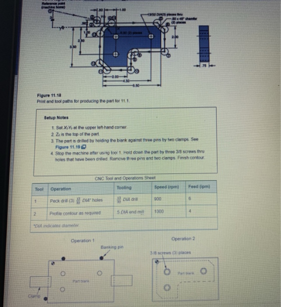 50x40 chame 2) piace Figure 11.18 Print and tool paths for producing the part for 11.1 Setup Notes Set XoYs at the upper left