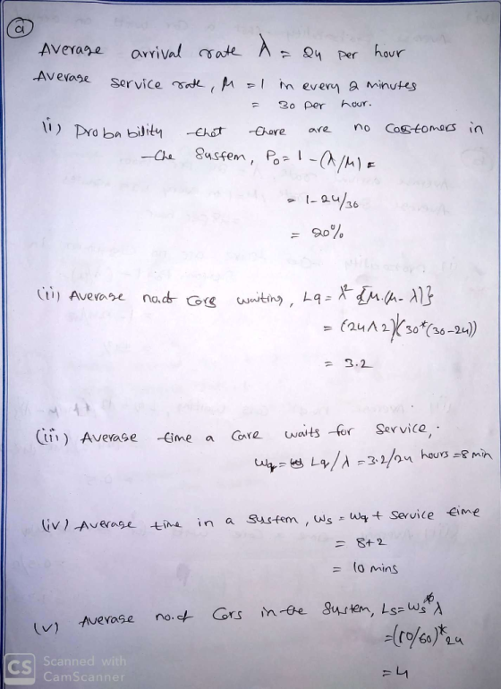 Aveage Service a -I tn ever a Minutes F 30 per hour. PY b bility are are no Cos-ton in 36 = (2n2)(30 36-24 = 3.2 (ii) Avease