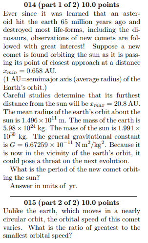 014 (part 1 of 2) 10.0 points Ever since it was learned that an aster- oid hit the earth 65 million years ago and destroyed m
